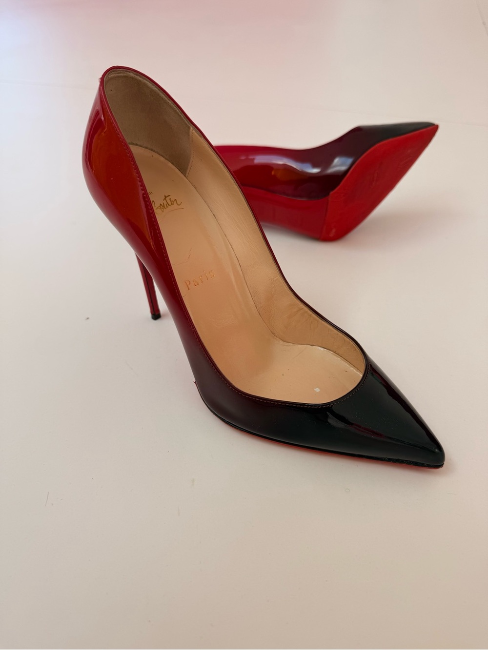 Christian Louboutin Black and Red Patent Pointed Toe Stiletto Pumps